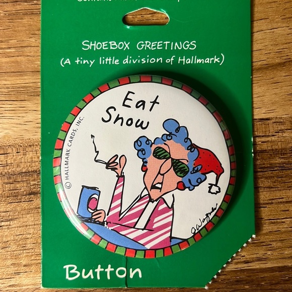 Vintage Shoebox EAT SNOW  Pinback Button with Artist Signature on Button + Logo - Picture 1 of 3